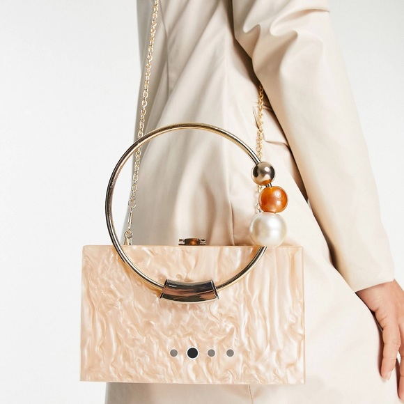 Resin clutch bag with metal beaded handle - Picture 3 of 9